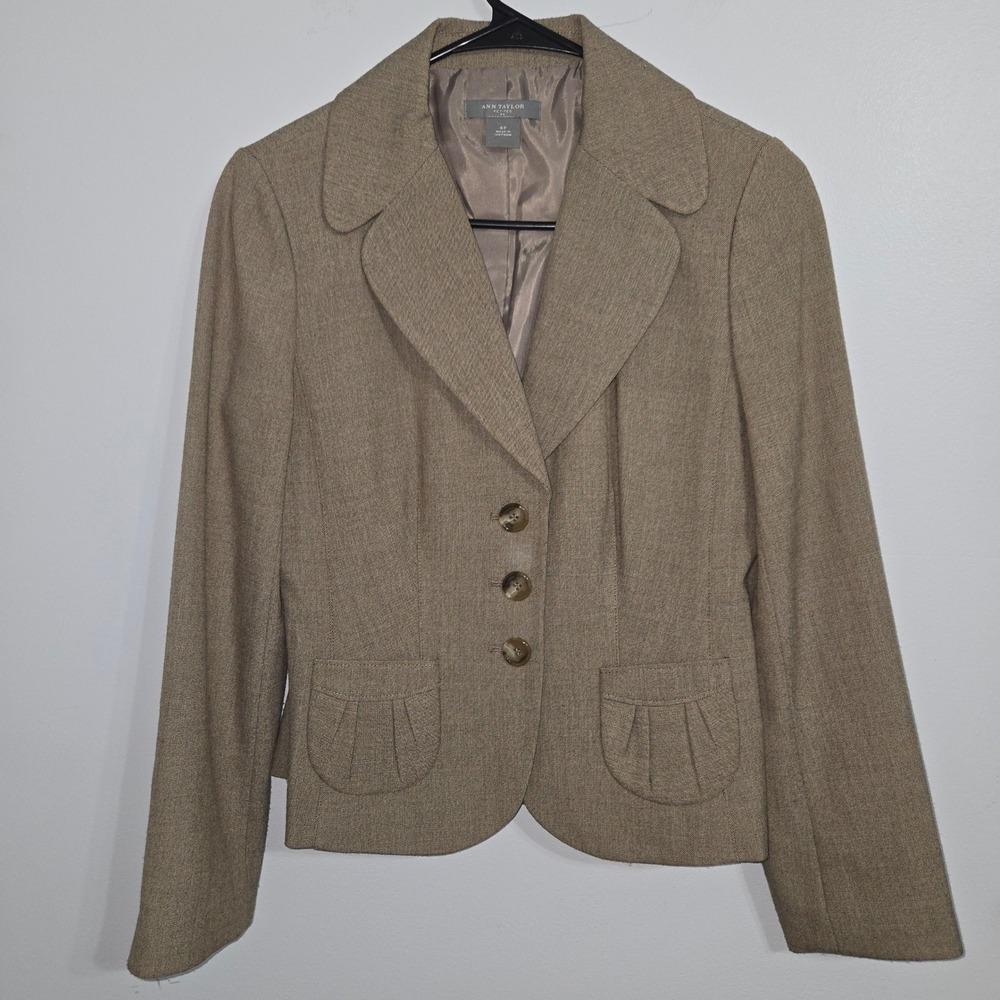 V#27 Ann Taylor Petites‎ Blazer 4P Brown Career Office Business Casual Jacket